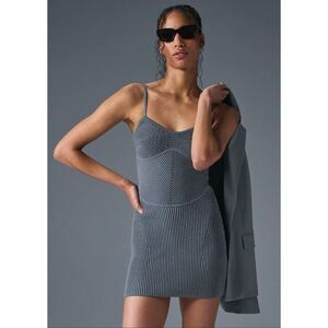Alo Yoga Gray Denim Knit Stretch Mini Dress Size XS With Adjustable Straps